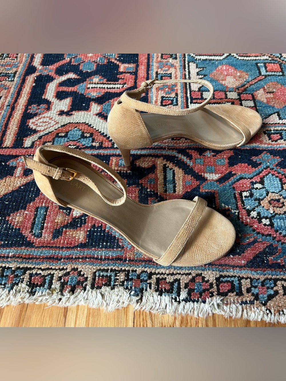 Stuart Weitzman Nudist Embossed Nude Leather Ankle Strap Sandals Heels 10M NWOB - Picture 2 of 7